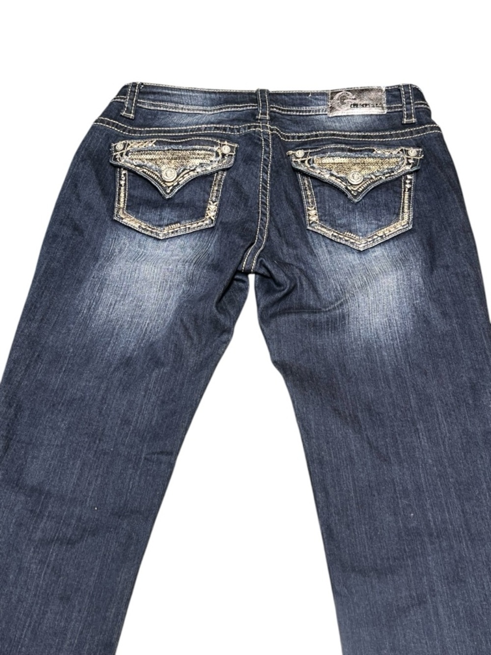 Grace in LA dark wash sequins and embroidered skinny jeans boho - Picture 4 of 10